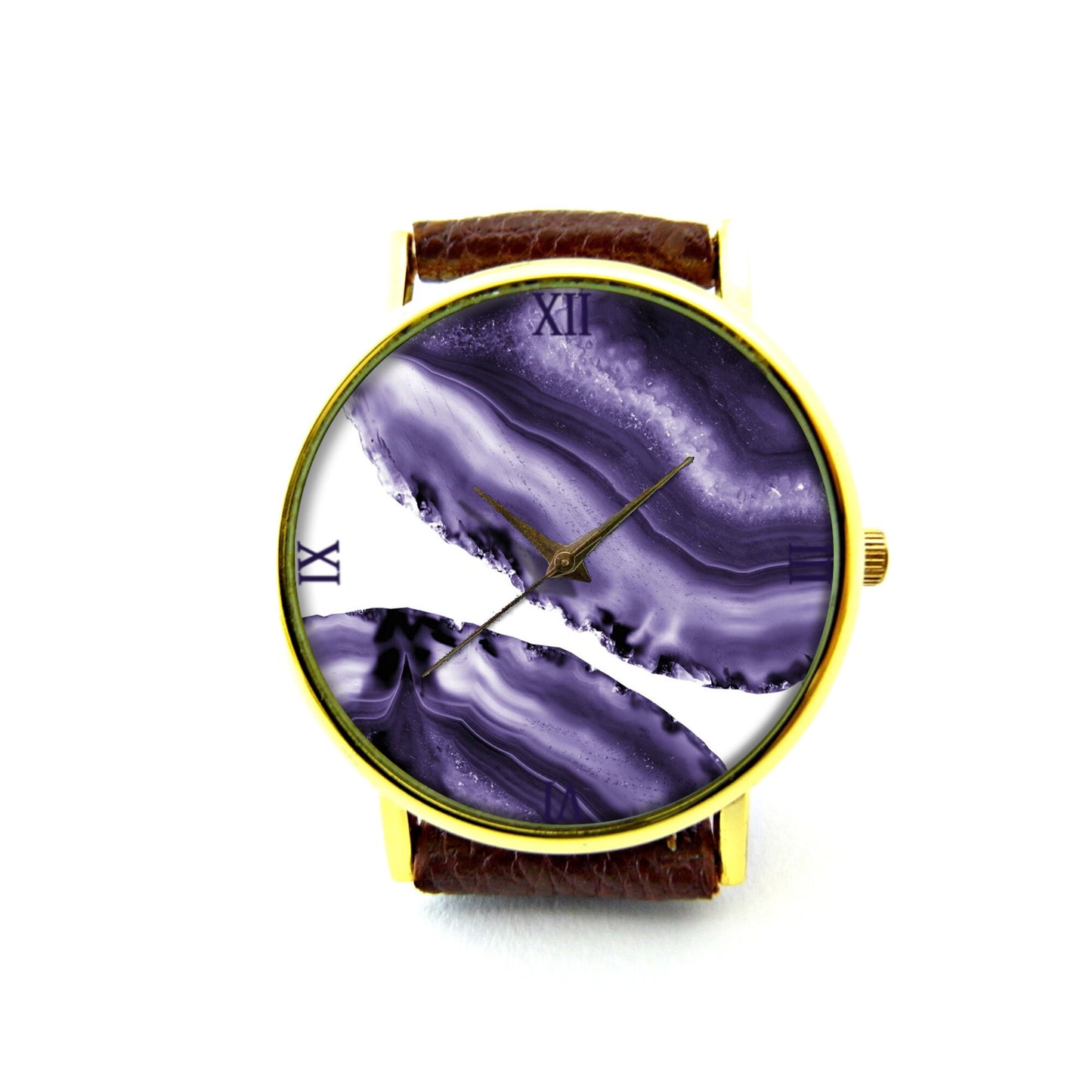 Ultra Violet Agate Leather Watch, Artwork Ladies Watch, Unisex Watch, Ultra Violet Agate Jewelry