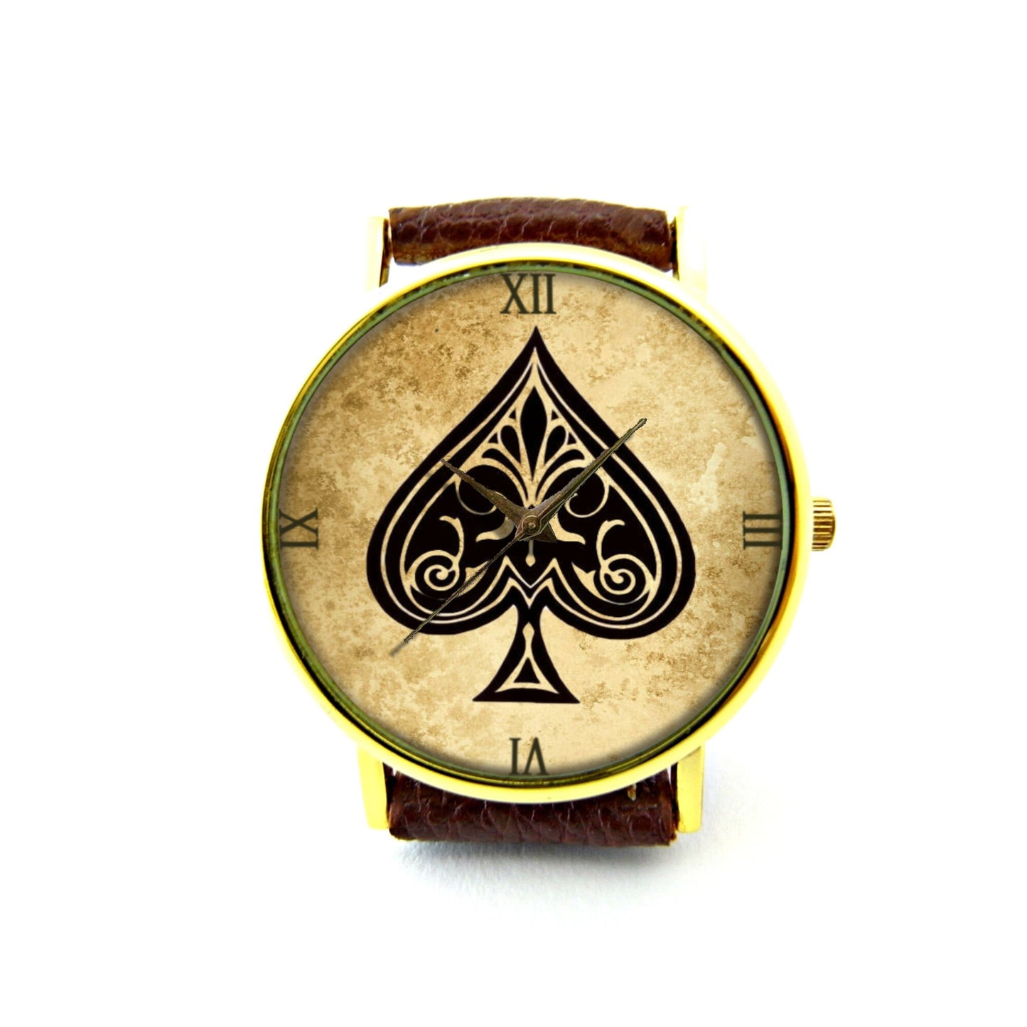 Ace of Spades Leather Watch, Antique Playing Card Ladies Watch, Unisex Watch, Poker Player Jewelry