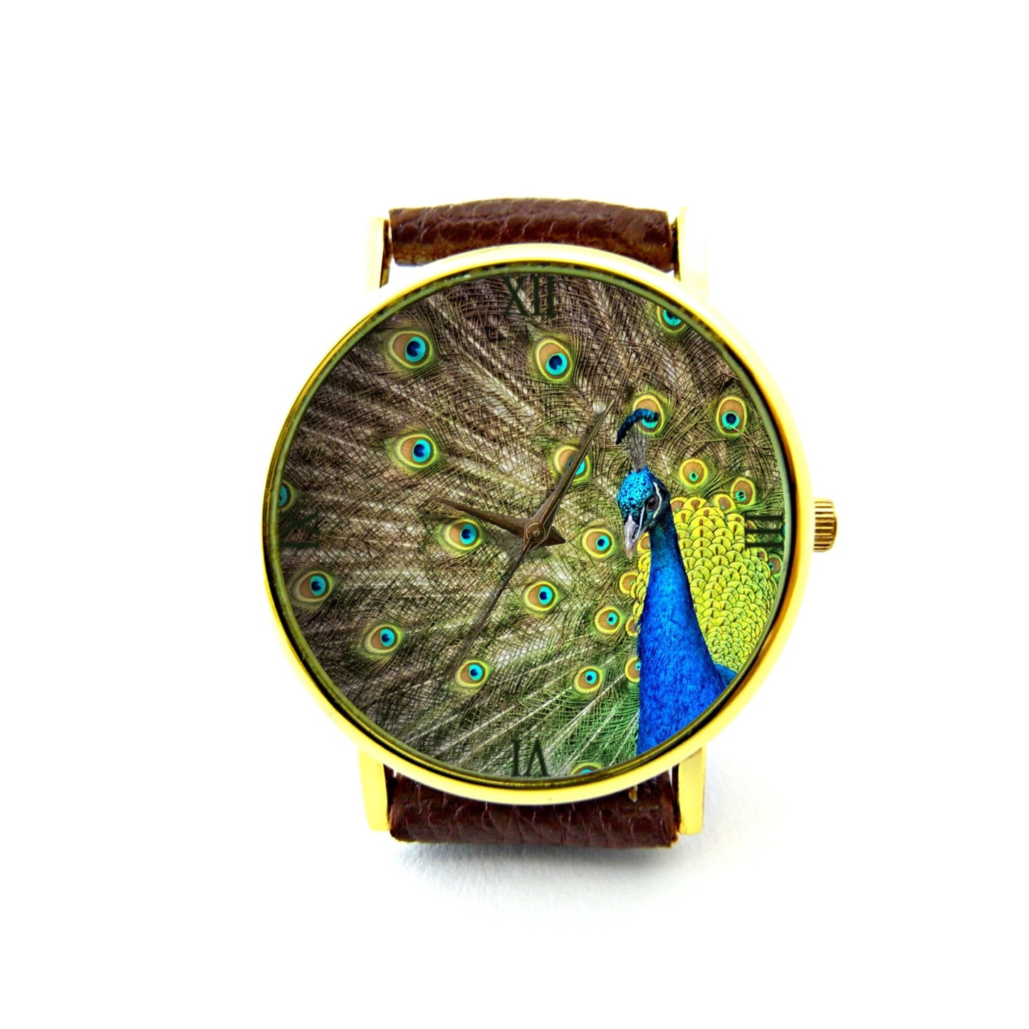 Peacock Portrait Leather Watch, Peacock Art Ladies Watch, Unisex Watch, Peacock Jewelry