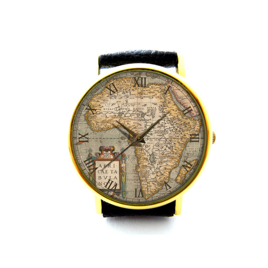 Africa Antique Map Leather Watch, Africa Map Ladies Watch, Unisex Watch, African continent map Jewelry