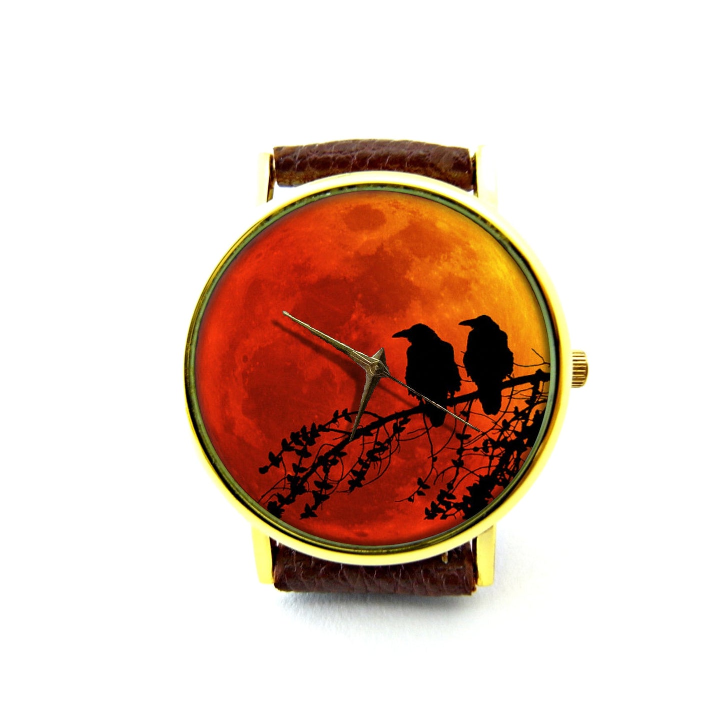 Raven In Tree Art Leather Watch, Raven Ladies Watch, Unisex Watch, Raven Jewelry