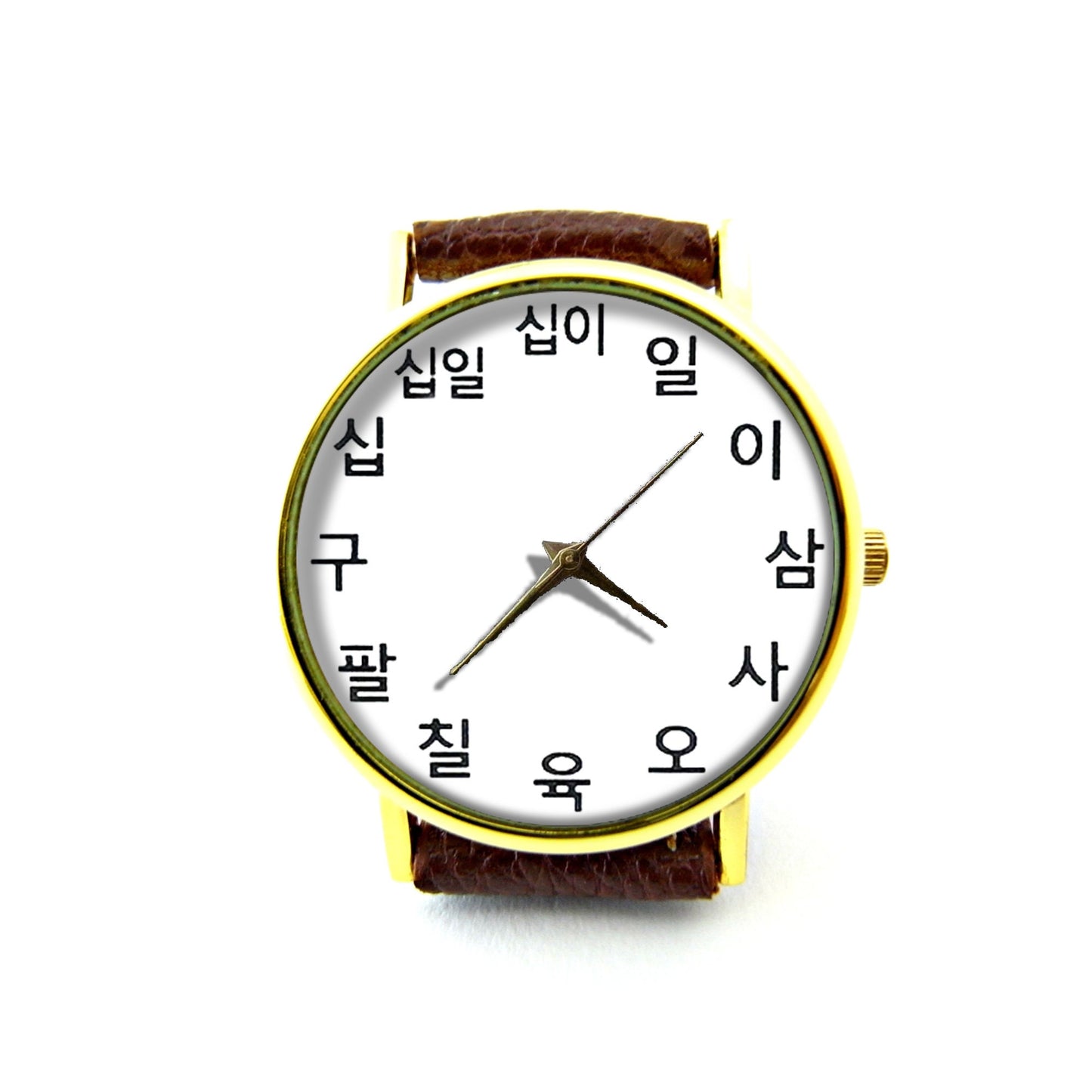 Sino-Korean Numerals Leather Watch, Numbers Watch, Unisex Watch, Korean Clock, White Face Watch, Korean Numerals Watch