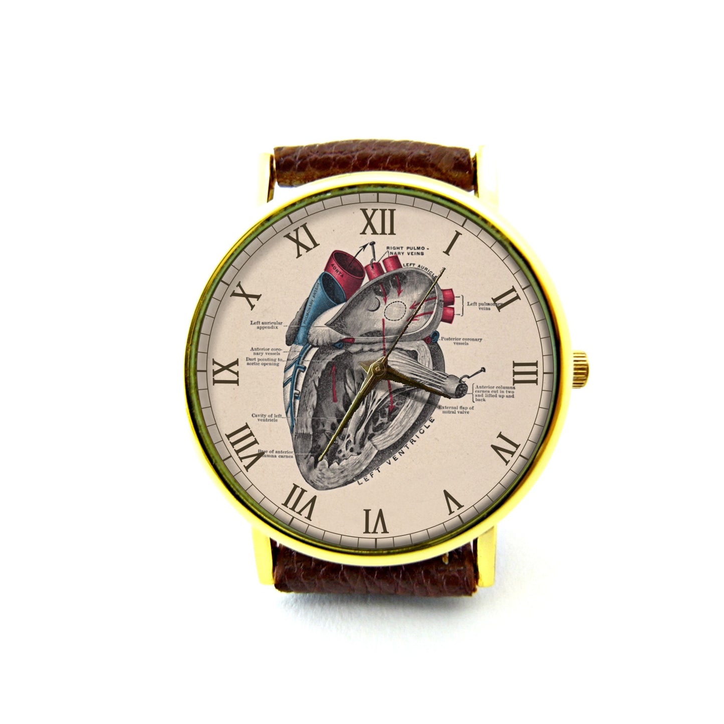 Heart Diagram Leather Watch, Anatomy Watch, Gift Ideas, Birthday Gift, Heart Jewelry