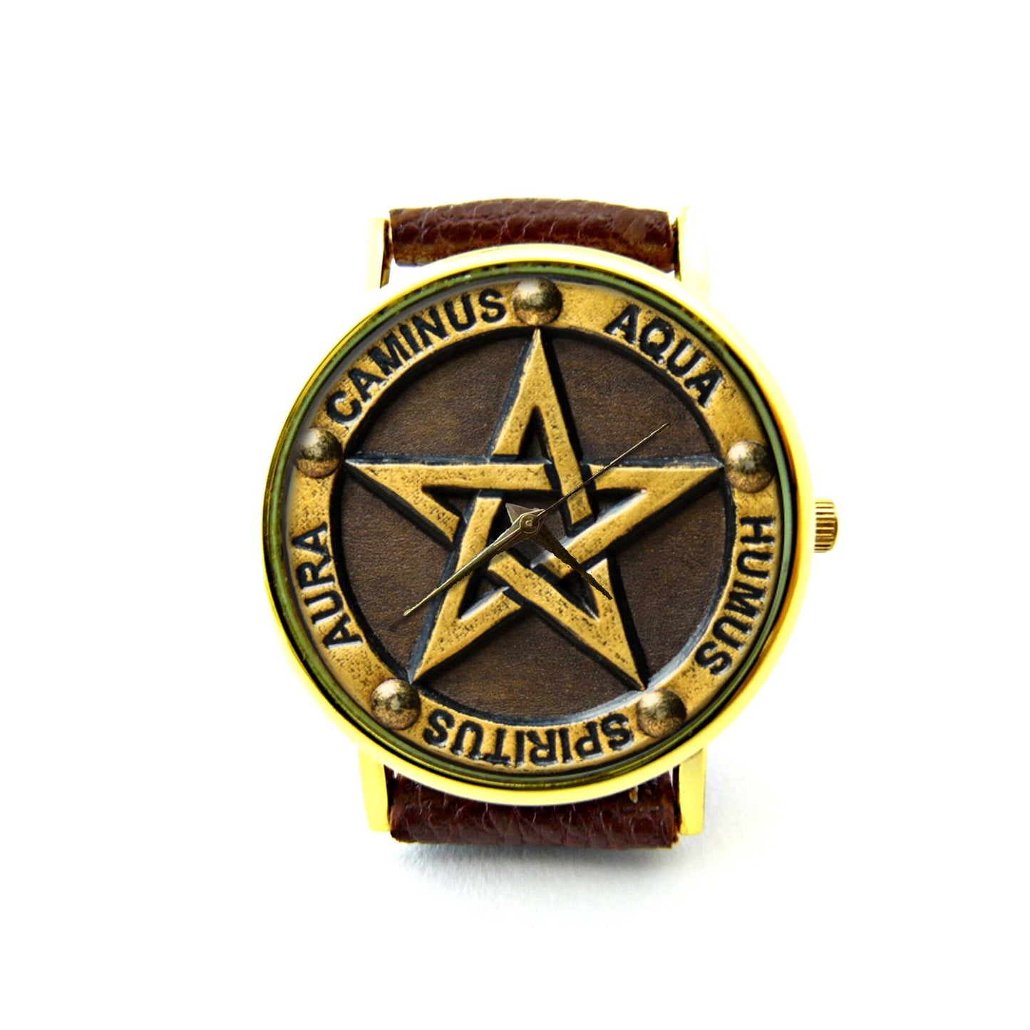 Pentagram Leather Watch, Pentagram Symbol Watch, Unisex Watch, Star Watch, Magic Circle Watch, Pentagram Jewelry