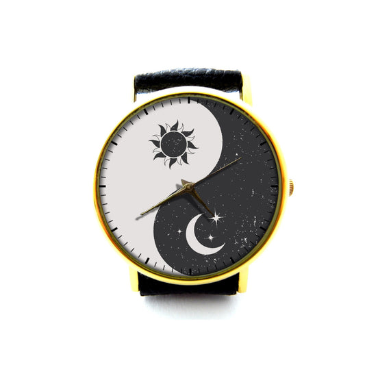 Yin Yang Symbol Leather Watch, Sun and Moon Watch, Gift Ideas, Birthday Gift, Sun and Moon Jewelry