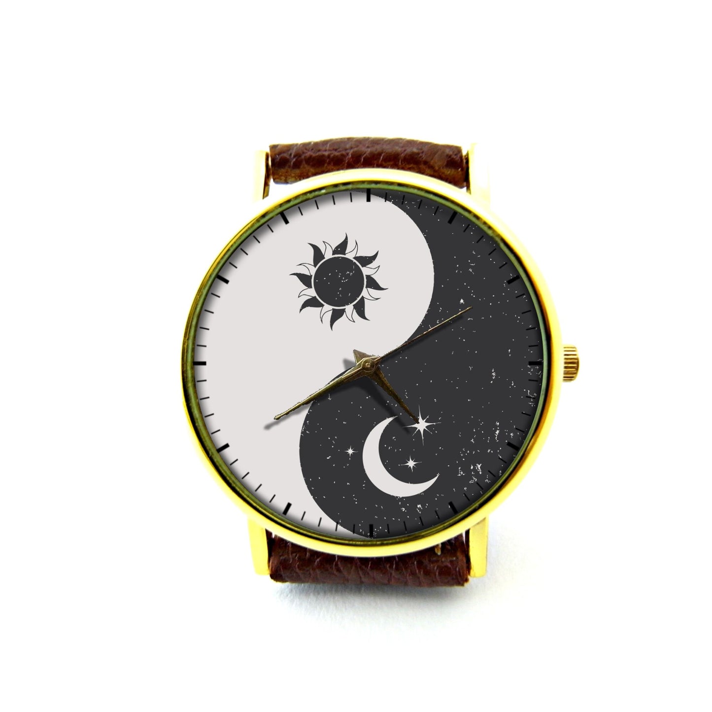 Yin Yang Symbol Leather Watch, Sun and Moon Watch, Gift Ideas, Birthday Gift, Sun and Moon Jewelry