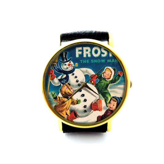 Vintage Frosty the Snowman Leather Watch, Christmas Watch, Snowman Watch, Unisex Watch, Christmas Jewelry