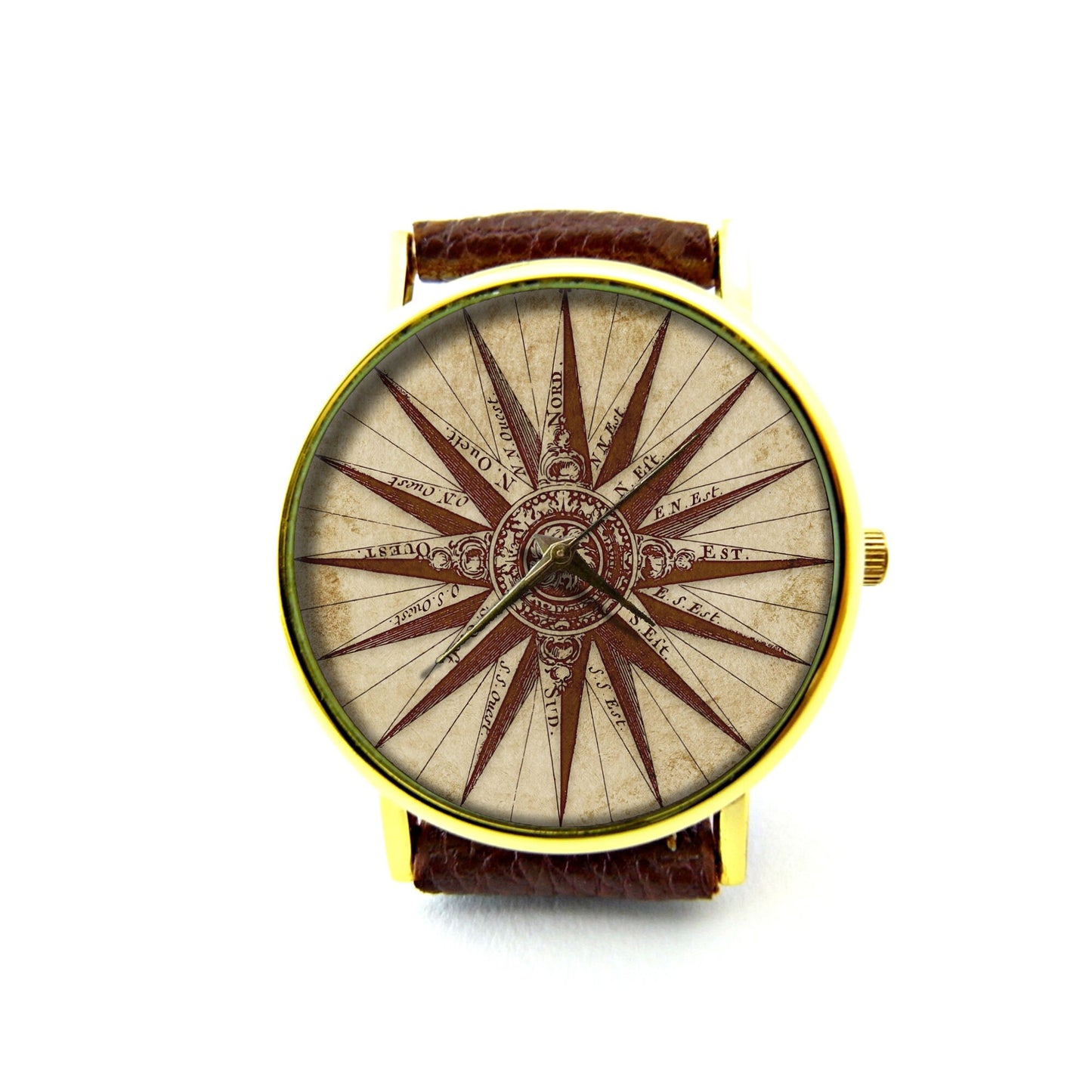 Ornate Vintage Compass Leather Watch, Compass Navigation Ladies Watch, Unisex Watch, Map Direction Jewelry