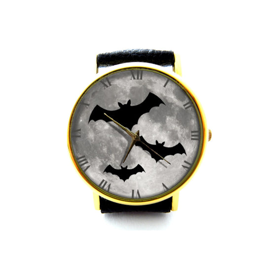 Gothic Bat Watch, Bat And Moon Watch, Bat And Moon, Unisex Watch, Ladies Watch, Mens Watch, Bat Jewelry, Personalized Watch