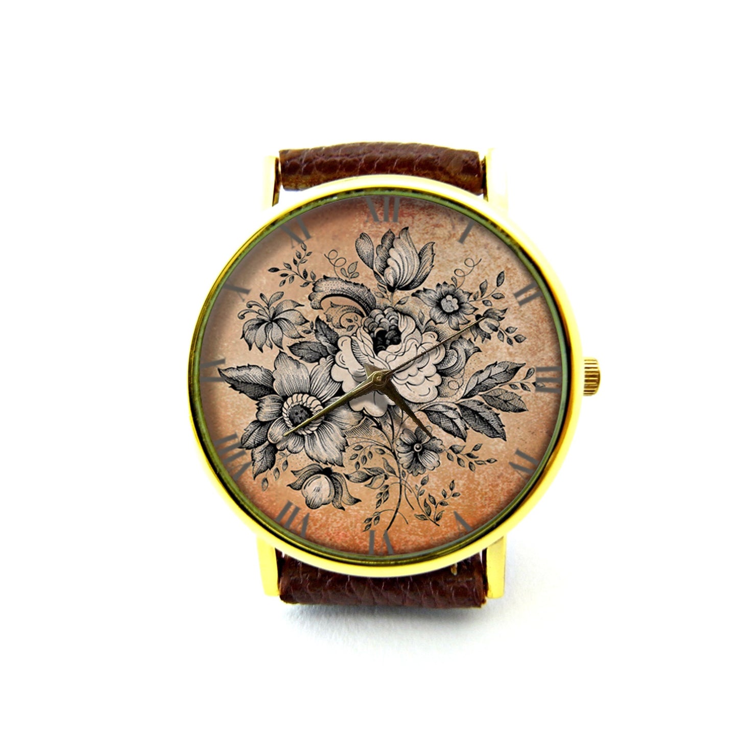 Vintage Rose Leather Watch, Vintage Flower Watch, Floral Watch, Ladies Watch, Unisex Watch, Floral Jewelry