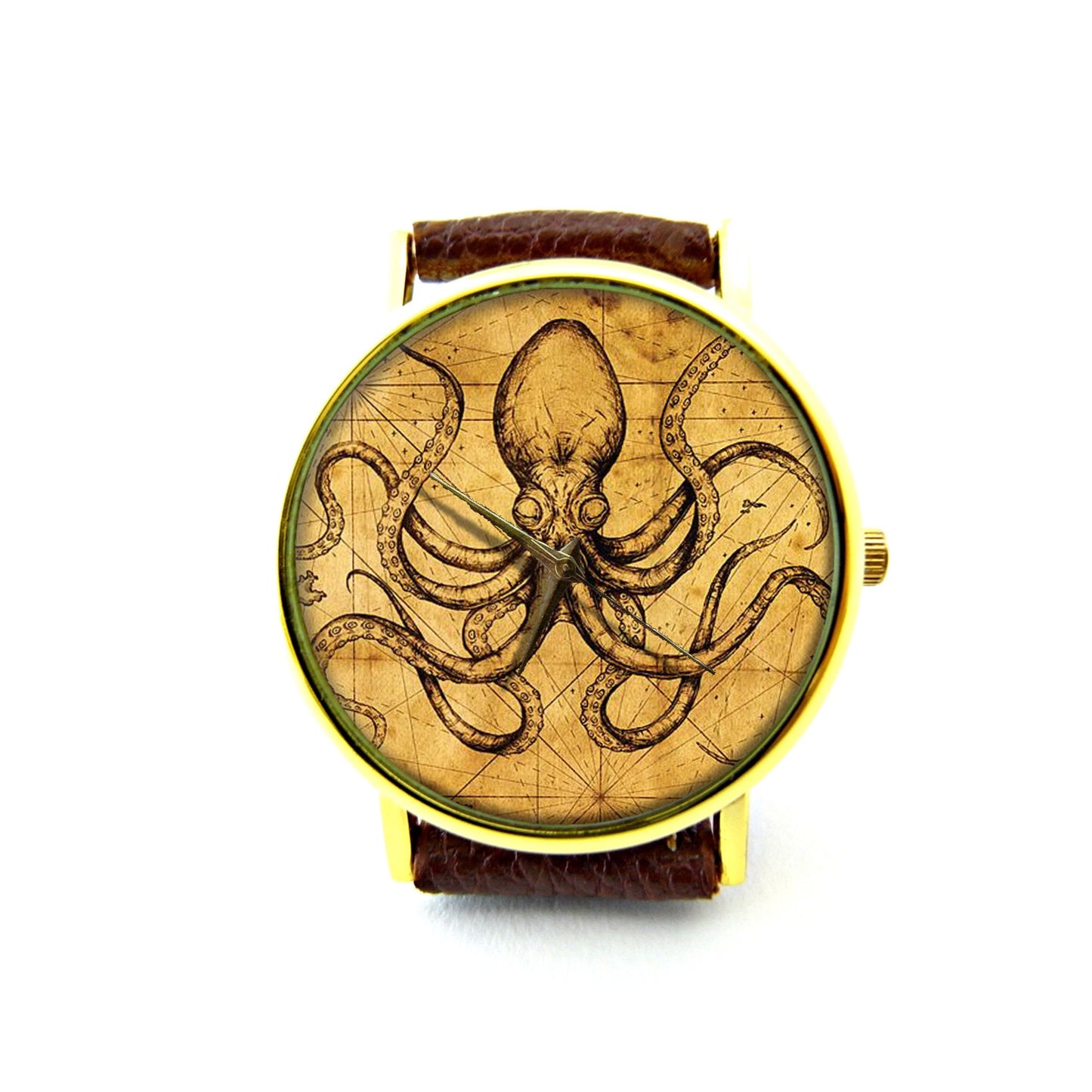 Antique Map Octopus Leather Watch, Steampunk Octopus Ladies Watch, Unisex Watch, Vintage Octopus Jewellery