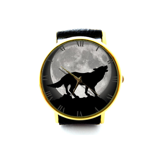 Wolf Watch, Wolf And Moon Watch, Wolf And Moon, Unisex Watch, Ladies Watch, Mens Watch, Wolf Jewelry, Personalized Watch