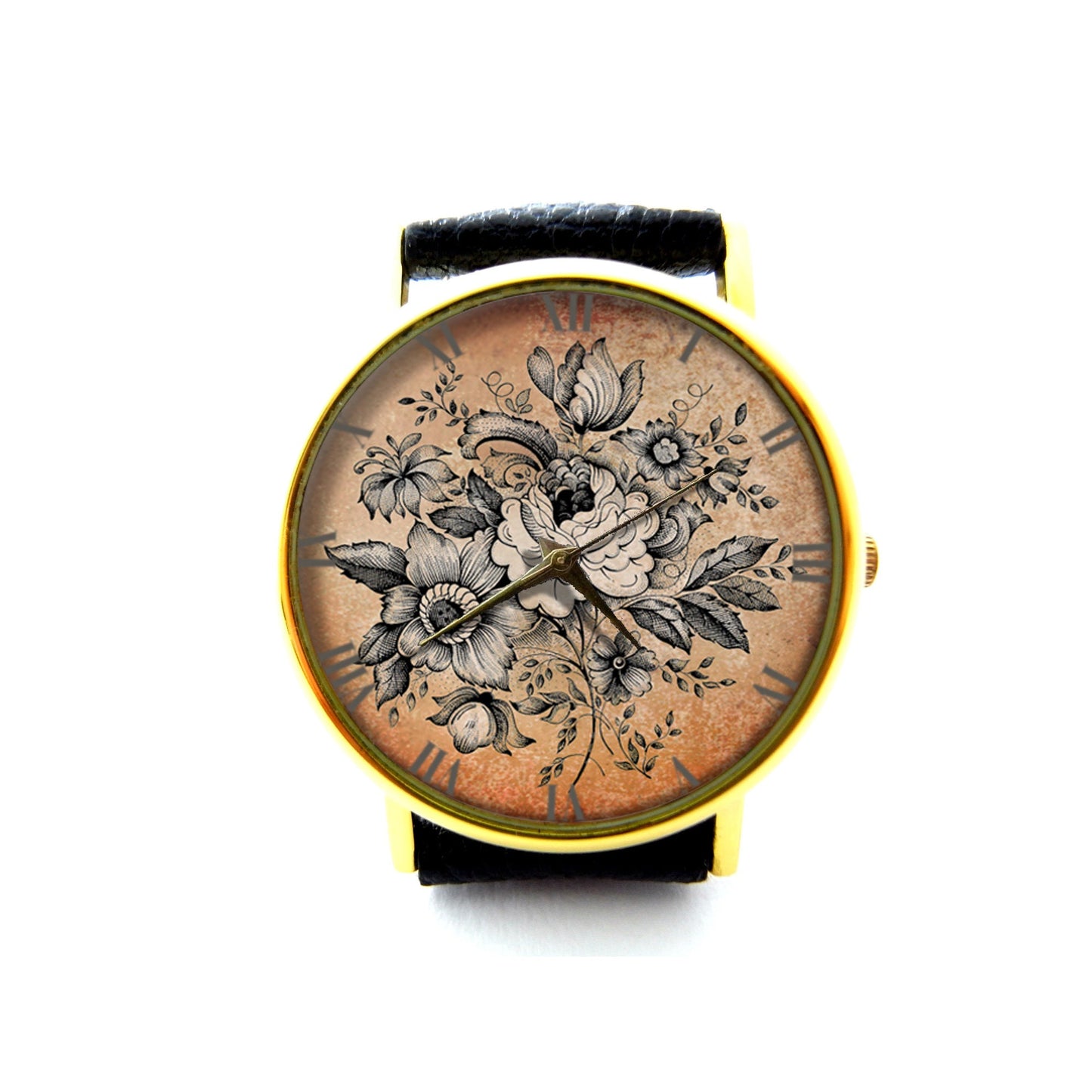 Vintage Rose Leather Watch, Vintage Flower Watch, Floral Watch, Ladies Watch, Unisex Watch, Floral Jewelry