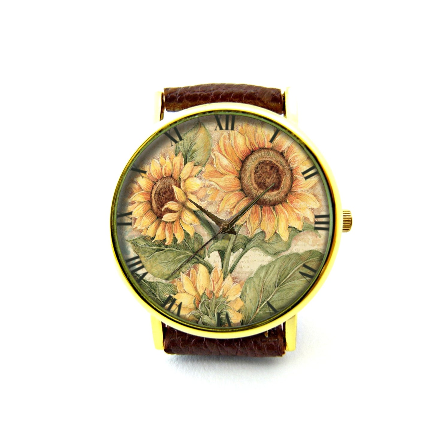 Vintage Sunflower Leather Watch, Floral Watch, Botanical Watch, Ladies Watch, Mens Watch, Sunflowers Jewelry