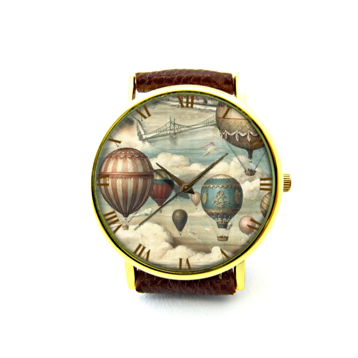 Vintage Hot Air Balloons Leather Watch, Antique Balloons Ladies Watch, Unisex Watch, Balloon Jewelry