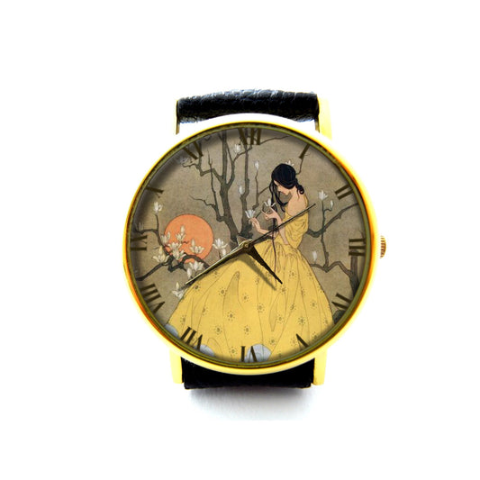 Springs Promise Leather Watch, Art Deco Ladies Watch, Unisex Watch, Marjorie Miller Jewelry