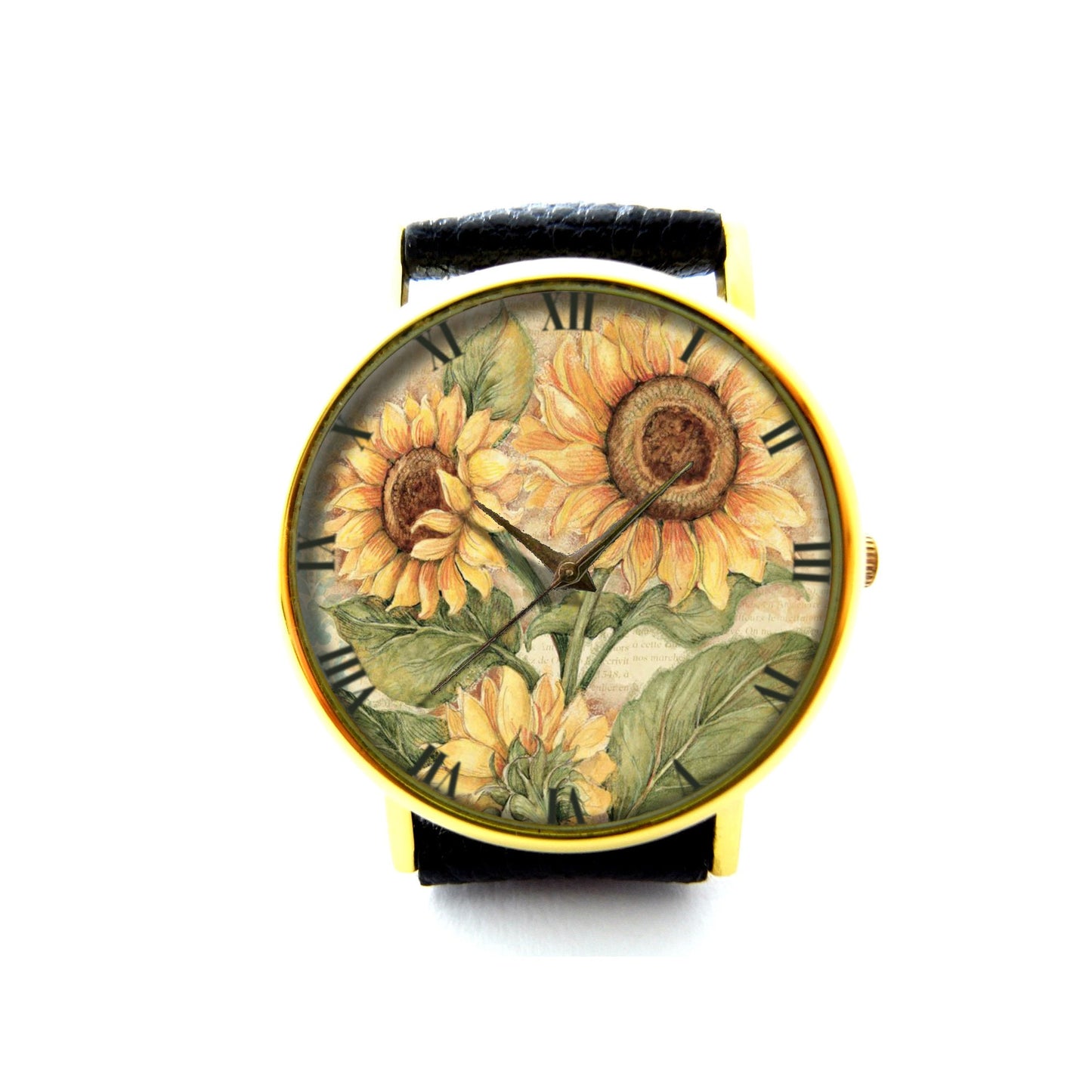 Vintage Sunflower Leather Watch, Floral Watch, Botanical Watch, Ladies Watch, Mens Watch, Sunflowers Jewelry