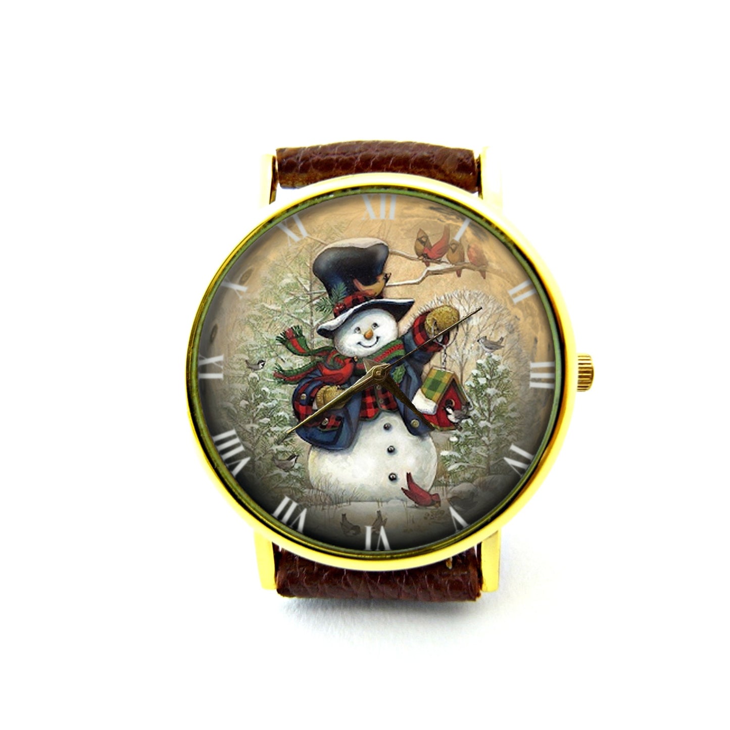 Vintage Snowman Leather Watch, Christmas Watch, Snowman Watch, Unisex Watch, Christmas Jewelry, Christmas Gift, Winter Gift, Holiday Gift