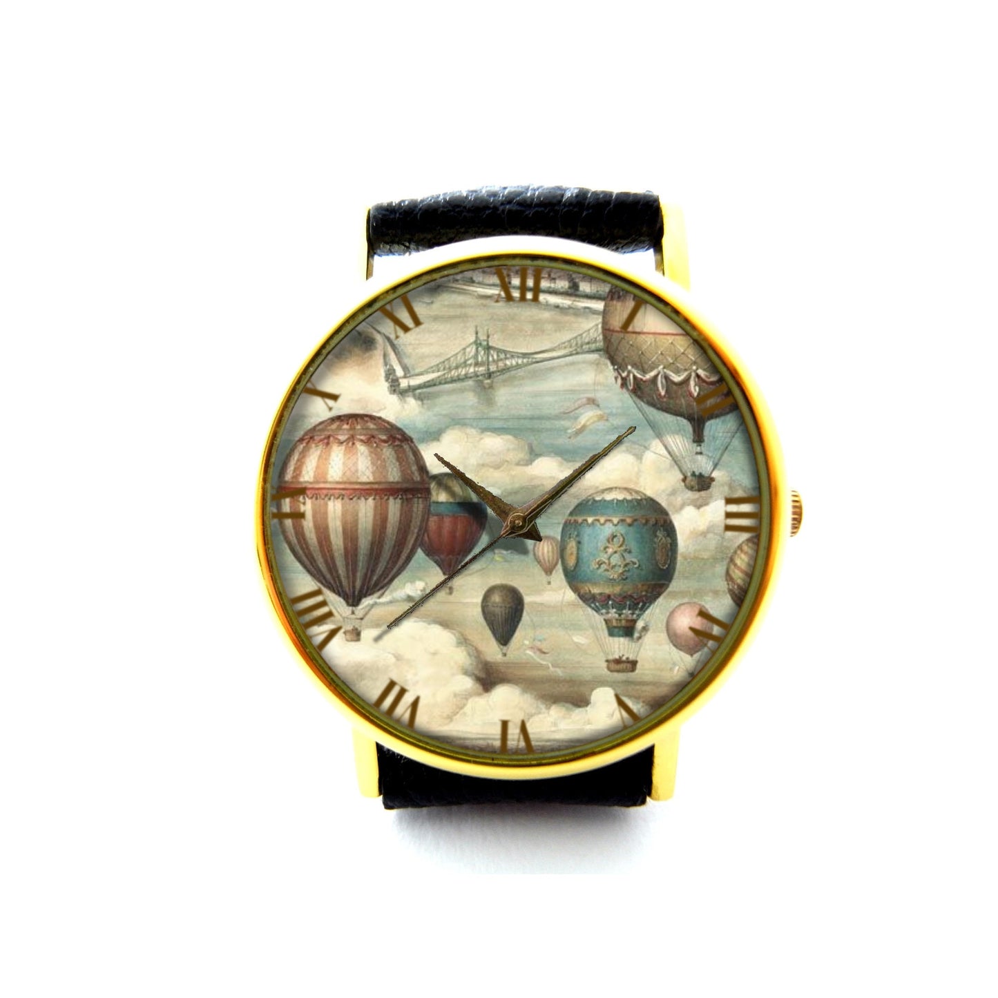 Vintage Hot Air Balloons Leather Watch, Antique Balloons Ladies Watch, Unisex Watch, Balloon Jewelry