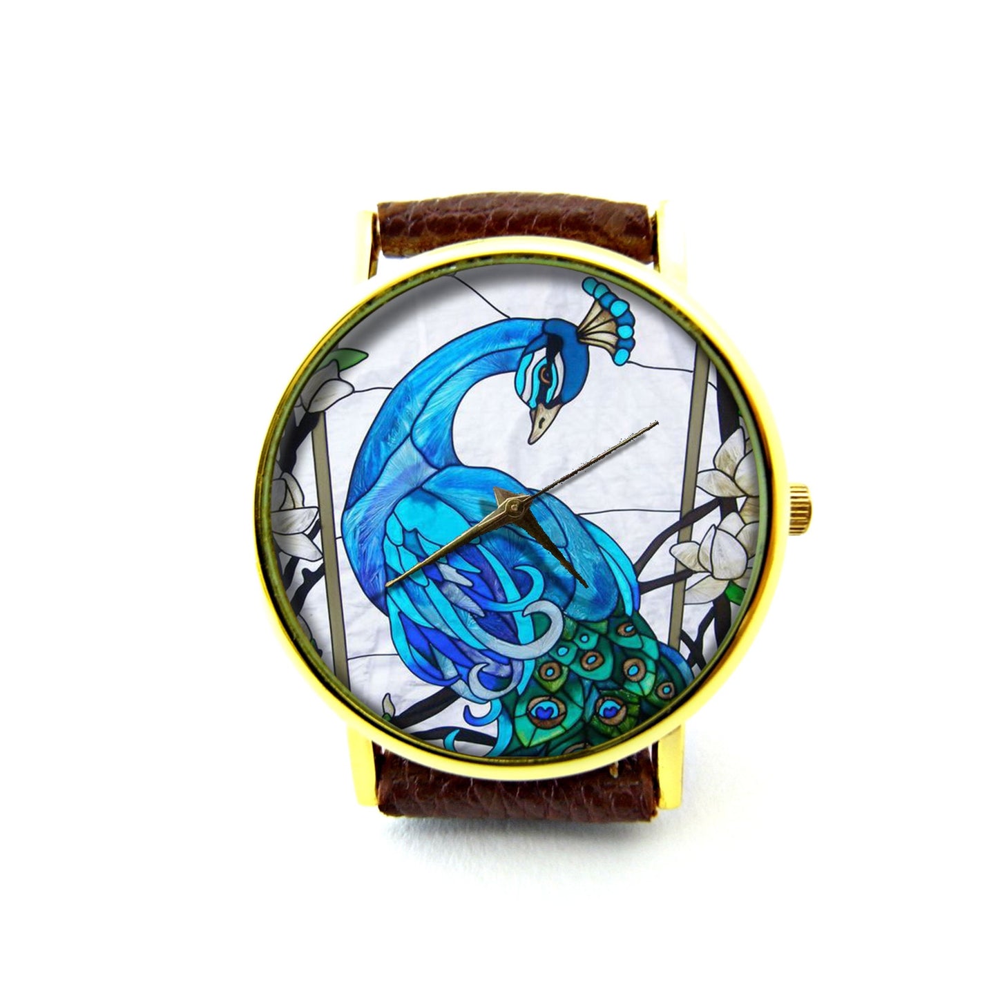 Blue Peacock Leather Watch, Bird Leather Watch, Peacock Watch, Unisex Watch, Ladies Watch, Mens Watch, Peacock Jewelry