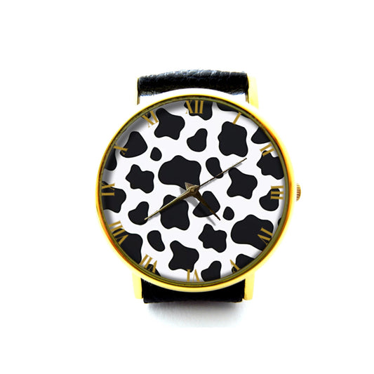 Cow Texture Pattern Leather Watch, Cow Ladies Watch, Unisex Watch, Cow Animal Print Watch, Cow Jewelry