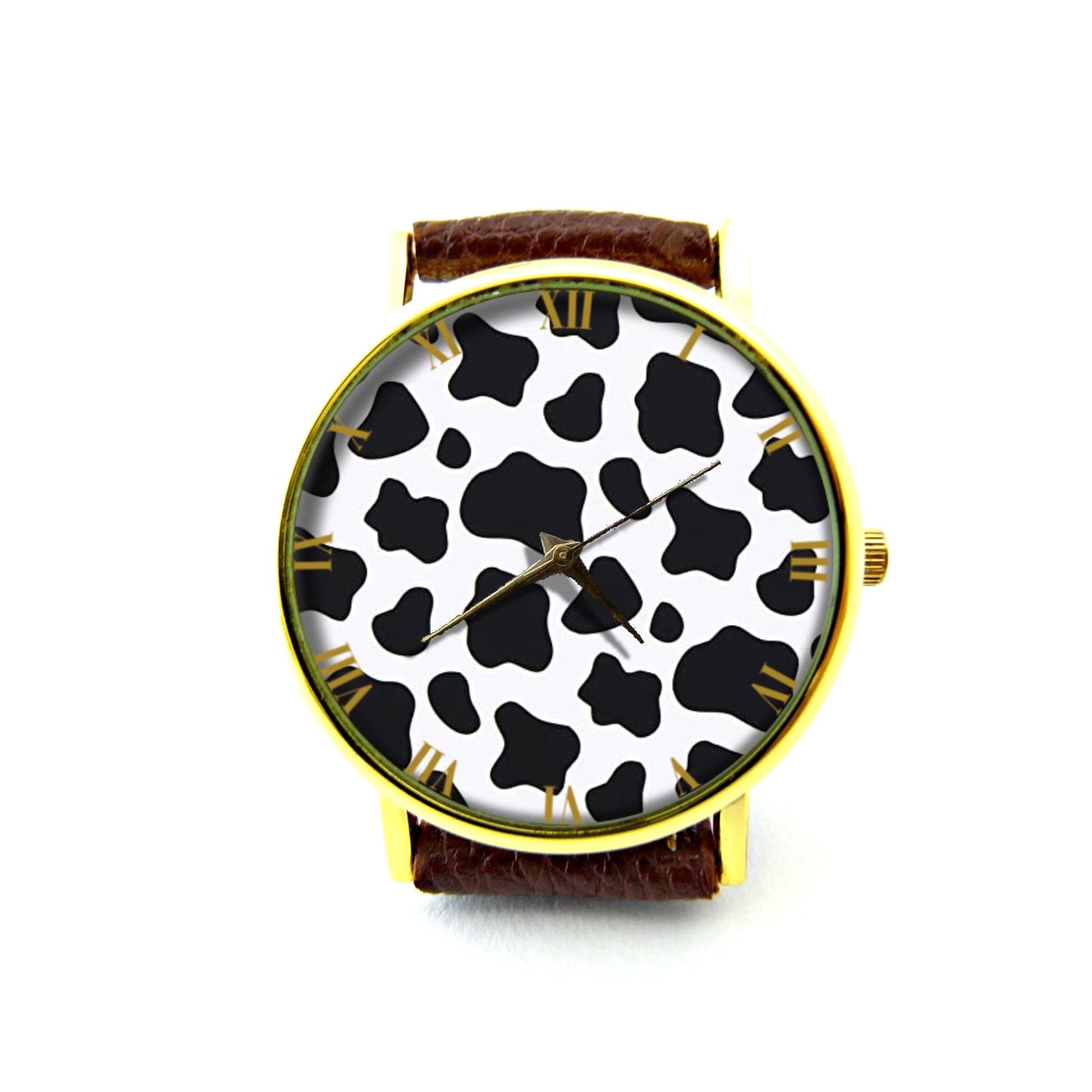 Cow Texture Pattern Leather Watch, Cow Ladies Watch, Unisex Watch, Cow Animal Print Watch, Cow Jewelry