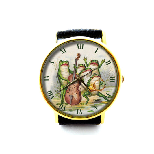 Frog Chorus Leather Watch, Frog Chorus Ladies Watch, Unisex Watch, Funny Frog Jewelry