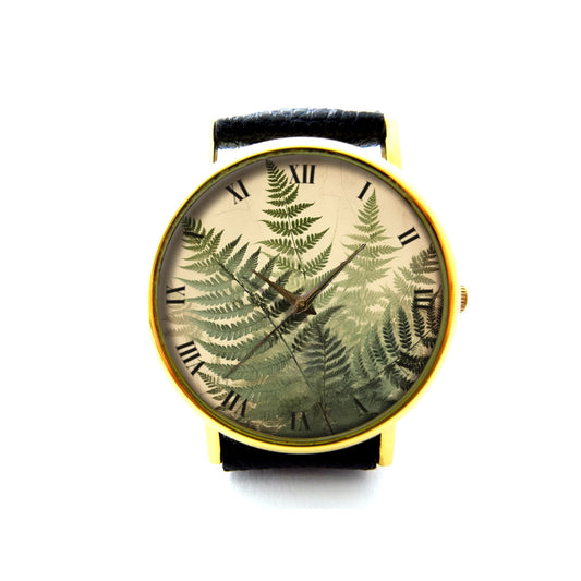 Green Leaves Leather Watch, Leaves Watch, Unisex Wrist Watch, Ladies Watch, Mens Watch, Leaves Jewelry