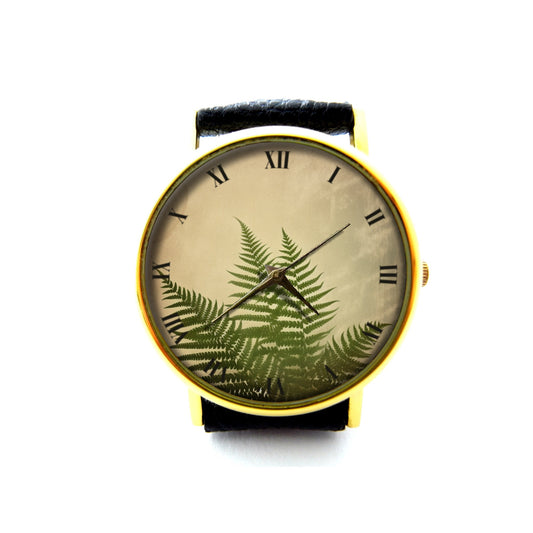 Green Leaf Leather Watch, Green Leaves Watch, Unisex Wrist Watch, Ladies Watch, Mens Watch, Leaves Jewelry