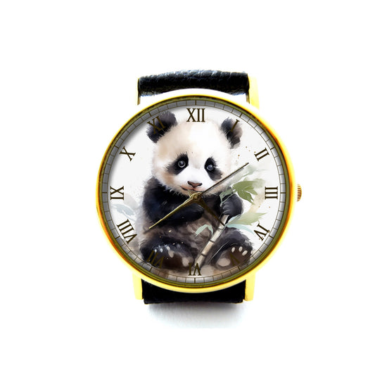 Cute Panda Leather Watch, Panda Watch, Unisex Watch, Funny Panda Jewelry