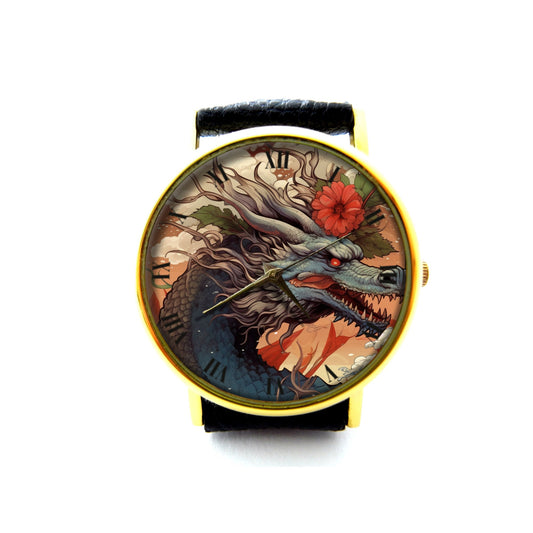 Dragon Leather Watch, Dragon Watch, Art Watch, Unisex Watch, Ladies Watch, Mens Watch, Dragon Jewelry