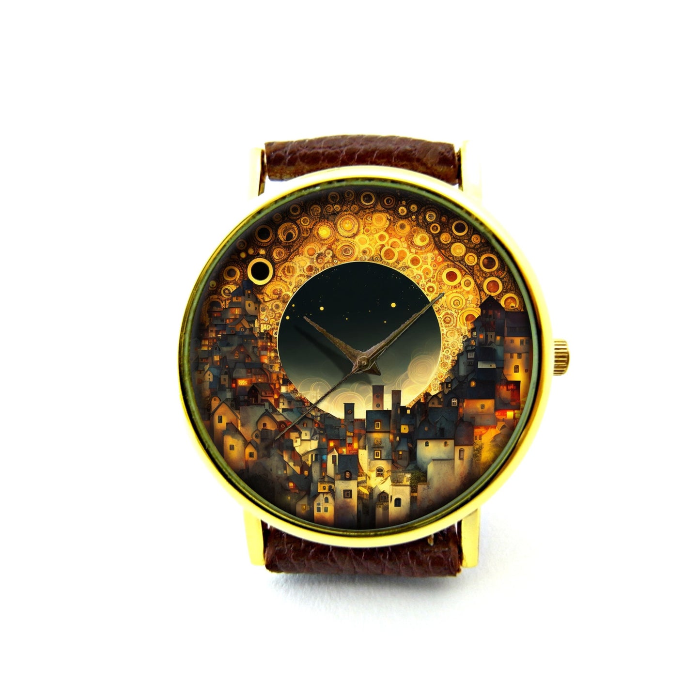 Illusionary City Leather Watch, Gustav Klimt Style Watch, Art Unisex Watch, Gustav Klimt Style Jewelry