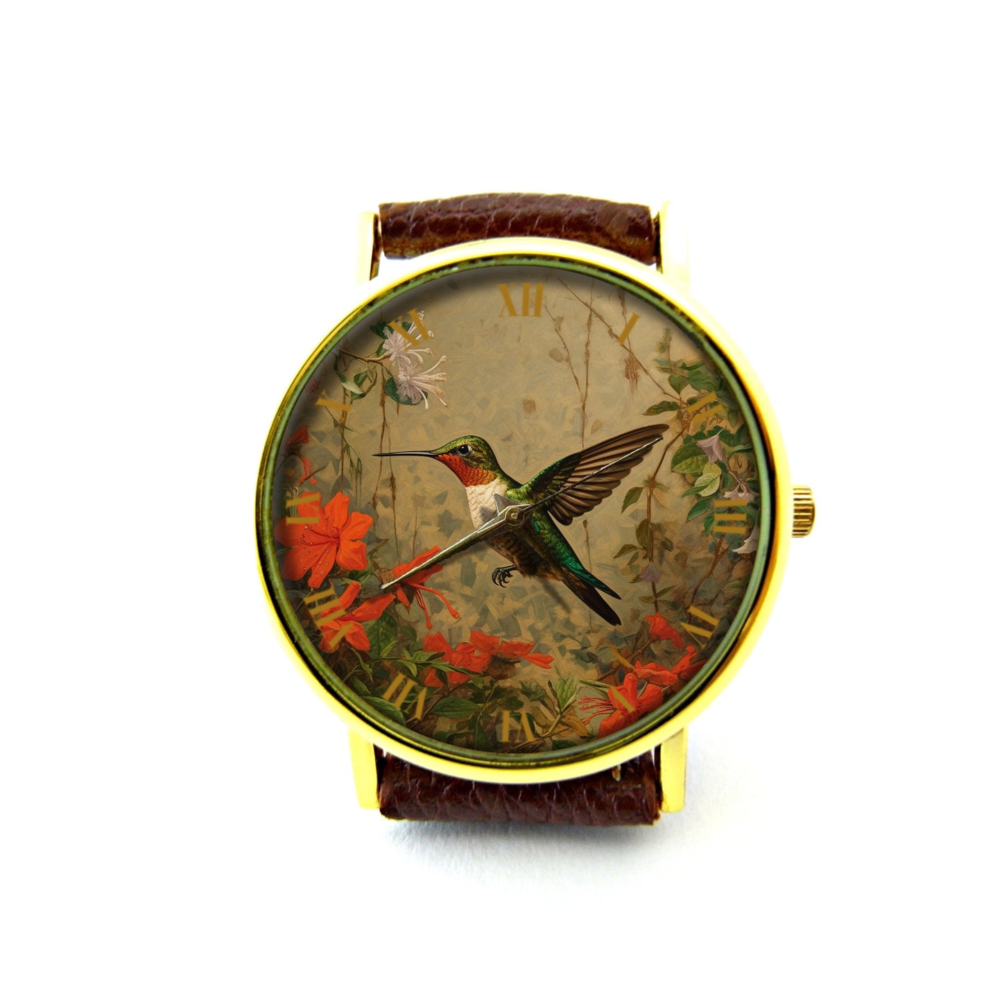 Hummingbird Art Leather Watch, Hummingbird Watch, Unisex Watch, Hummingbird Jewelry Gift