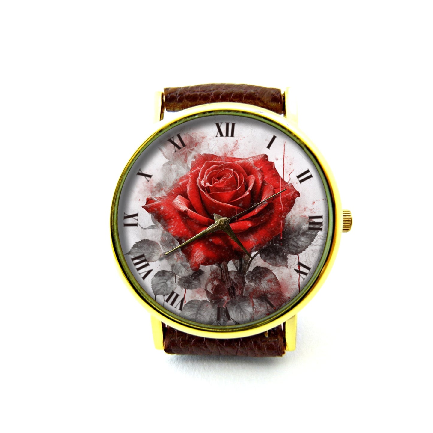 Red Rose Leather Watch, Vintage Flower Leather Watch, Vintage Rose Watch, Floral Watch, Ladies Watch, Mens Watch, Unisex Watch, Rose Jewelry